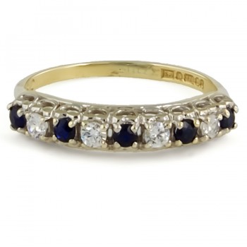 9ct Gold Sapphire / Cubic Zirconia Half Eternity Ring Size M